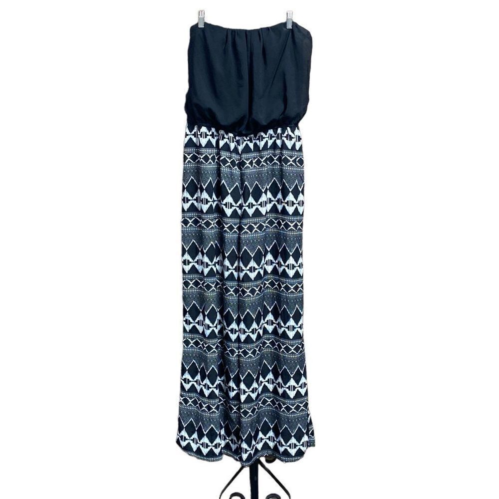 Liberty Love Black & White Strapless Wide Leg Jumpsuit Size XL  NWOT